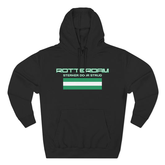 Rotterdam Hoodie — 'Rotterdam', 'Sterker door strijd', 'flag' (small).